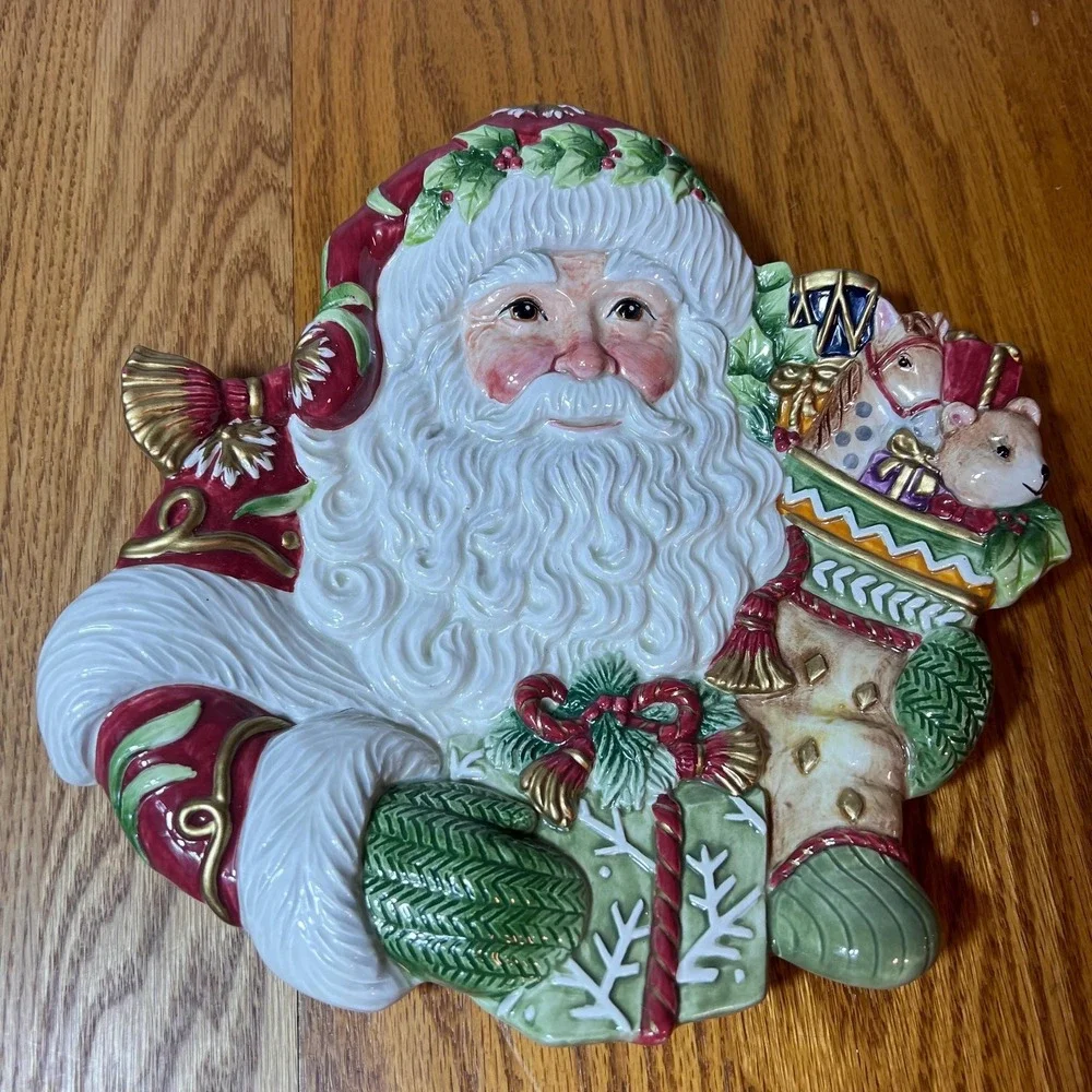 Vintage Fitz & Floyd Winter Holiday Santa Ceramic Platter Plate Christmas 10
